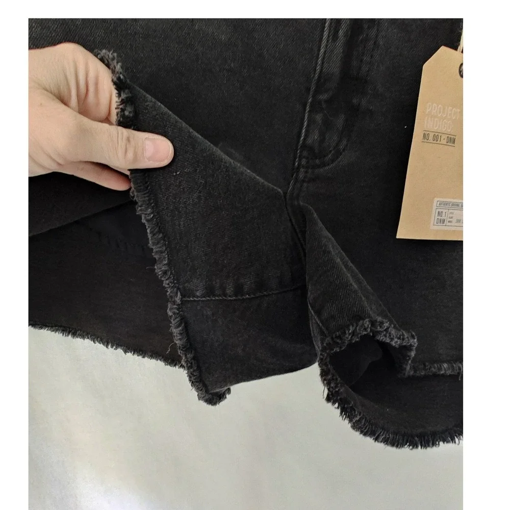 Project Indigo Baggy Denim Shorts Cutoffs size 15 Black Raw Hem No.‎ 001-DNM new